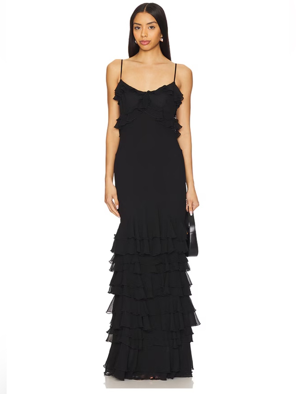 Lovers and Friends Arles GownBlack Ruffled Maxi Dress chiffon Revolve NWT S